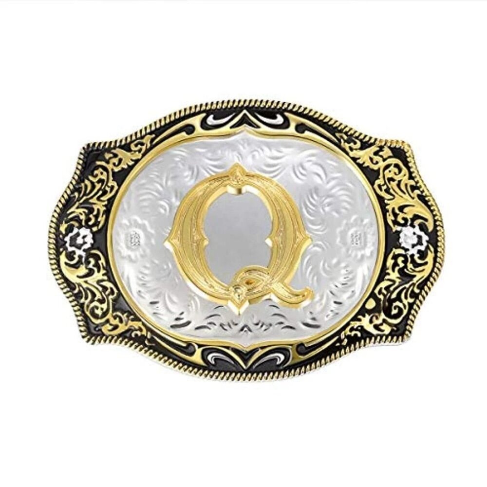 Western Cowboy Gold Silver Q Western Belt Buckle 3.25" X 2.5" Platted NEW